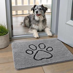image:imageSmiry Dog Door Mat for Muddy Paws Absorbent Dirt Trapper Non Slip Quick Dry Washable Chenille Mat for Mud Dogs Entry Rug for Indoor and Outdoor 30x20 Inches Dark Grey and WhiteGrey and Black