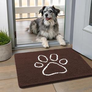 image:imageSmiry Dog Door Mat for Muddy Paws Absorbent Dirt Trapper Non Slip Quick Dry Washable Chenille Mat for Mud Dogs Entry Rug for Indoor and Outdoor 30x20 Inches Dark Grey and WhiteBrown and White