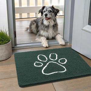 image:imageSmiry Dog Door Mat for Muddy Paws Absorbent Dirt Trapper Non Slip Quick Dry Washable Chenille Mat for Mud Dogs Entry Rug for Indoor and Outdoor 30x20 Inches Dark Grey and WhiteGreen and White