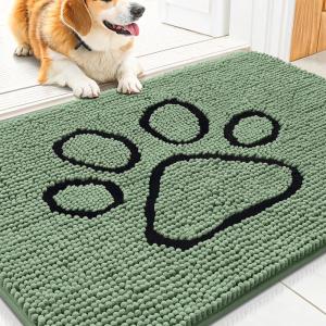 image:imageSmiry Dog Door Mat for Muddy Paws Absorbent Dirt Trapper Non Slip Quick Dry Washable Chenille Mat for Mud Dogs Entry Rug for Indoor and Outdoor 30x20 Inches Dark Grey and WhiteOlive Green and Black