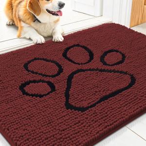 image:imageSmiry Dog Door Mat for Muddy Paws Absorbent Dirt Trapper Non Slip Quick Dry Washable Chenille Mat for Mud Dogs Entry Rug for Indoor and Outdoor 30x20 Inches Dark Grey and WhiteCaramel Russet and Black