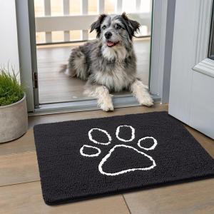 image:imageSmiry Dog Door Mat for Muddy Paws Absorbent Dirt Trapper Non Slip Quick Dry Washable Chenille Mat for Mud Dogs Entry Rug for Indoor and Outdoor 30x20 Inches Dark Grey and WhiteBlack and White