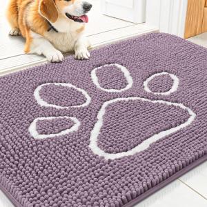 image:imageSmiry Dog Door Mat for Muddy Paws Absorbent Dirt Trapper Non Slip Quick Dry Washable Chenille Mat for Mud Dogs Entry Rug for Indoor and Outdoor 30x20 Inches Dark Grey and WhiteDeep Plum and White