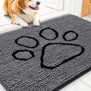 image:imageSmiry Dog Door Mat for Muddy Paws Absorbent Dirt Trapper Non Slip Quick Dry Washable Chenille Mat for Mud Dogs Entry Rug for Indoor and Outdoor 30x20 Inches Dark Grey and WhiteDark Grey and Black