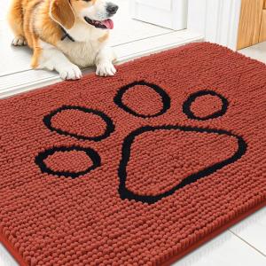image:imageSmiry Dog Door Mat for Muddy Paws Absorbent Dirt Trapper Non Slip Quick Dry Washable Chenille Mat for Mud Dogs Entry Rug for Indoor and Outdoor 30x20 Inches Dark Grey and WhiteMaple Red and Black