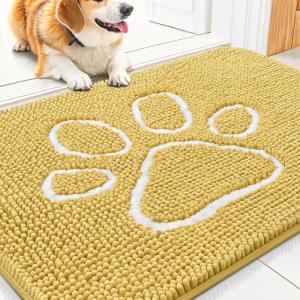 image:imageSmiry Dog Door Mat for Muddy Paws Absorbent Dirt Trapper Non Slip Quick Dry Washable Chenille Mat for Mud Dogs Entry Rug for Indoor and Outdoor 30x20 Inches Dark Grey and WhiteYellow and White