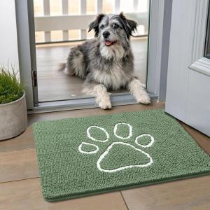 image:imageSmiry Dog Door Mat for Muddy Paws Absorbent Dirt Trapper Non Slip Quick Dry Washable Chenille Mat for Mud Dogs Entry Rug for Indoor and Outdoor 30x20 Inches Dark Grey and WhiteOlive Green and White