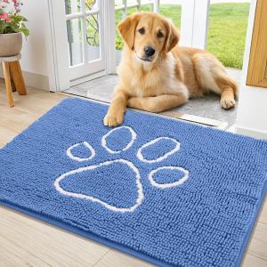 image:imageSmiry Dog Door Mat for Muddy Paws Absorbent Dirt Trapper Non Slip Quick Dry Washable Chenille Mat for Mud Dogs Entry Rug for Indoor and Outdoor 30x20 Inches Dark Grey and WhiteCornflower Blue