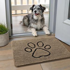 image:imageSmiry Dog Door Mat for Muddy Paws Absorbent Dirt Trapper Non Slip Quick Dry Washable Chenille Mat for Mud Dogs Entry Rug for Indoor and Outdoor 30x20 Inches Dark Grey and WhiteCamel and Black