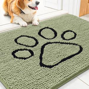 image:imageSmiry Dog Door Mat for Muddy Paws Absorbent Dirt Trapper Non Slip Quick Dry Washable Chenille Mat for Mud Dogs Entry Rug for Indoor and Outdoor 30x20 Inches Dark Grey and WhiteSage Green and Black
