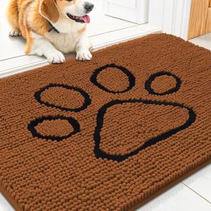 image:imageSmiry Dog Door Mat for Muddy Paws Absorbent Dirt Trapper Non Slip Quick Dry Washable Chenille Mat for Mud Dogs Entry Rug for Indoor and Outdoor 30x20 Inches Dark Grey and WhiteOchre and Black