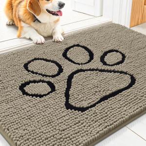 image:imageSmiry Dog Door Mat for Muddy Paws Absorbent Dirt Trapper Non Slip Quick Dry Washable Chenille Mat for Mud Dogs Entry Rug for Indoor and Outdoor 30x20 Inches Dark Grey and WhiteWarm Taupe and Black