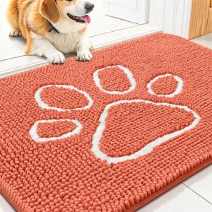 image:imageSmiry Dog Door Mat for Muddy Paws Absorbent Dirt Trapper Non Slip Quick Dry Washable Chenille Mat for Mud Dogs Entry Rug for Indoor and Outdoor 30x20 Inches Dark Grey and WhiteCoral and White