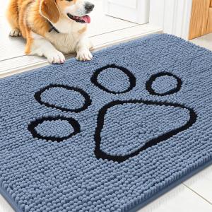 image:imageSmiry Dog Door Mat for Muddy Paws Absorbent Dirt Trapper Non Slip Quick Dry Washable Chenille Mat for Mud Dogs Entry Rug for Indoor and Outdoor 30x20 Inches Dark Grey and WhiteAiry Blue and Black