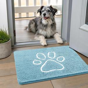 image:imageSmiry Dog Door Mat for Muddy Paws Absorbent Dirt Trapper Non Slip Quick Dry Washable Chenille Mat for Mud Dogs Entry Rug for Indoor and Outdoor 30x20 Inches Dark Grey and WhiteSky Blue and White