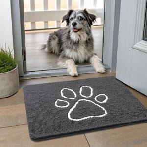 image:imageSmiry Dog Door Mat for Muddy Paws Absorbent Dirt Trapper Non Slip Quick Dry Washable Chenille Mat for Mud Dogs Entry Rug for Indoor and Outdoor 30x20 Inches Dark Grey and WhiteDark Grey and White