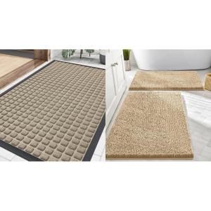 image:imageSmiry Front Door Mat Outside Entrance Beige 295 x 17 and Bathroom Rugs Sets 2 Piece Beige 30 x 20  24 x 16 2 Item Bundle