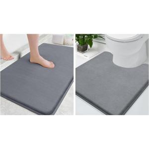 image:imageSmiry Memory Foam Bath Mat 30x20 and 20x20 UShaped Toilet Extra Soft Absorbent Bathroom Rugs Non Slip Bath Rug Runner for Shower Bathroom Floors Dark Grey