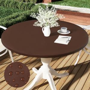 image:imageSmiry Round Table Cloth Cover Elastic Fitted Flannel Backed Vinyl Tablecloths for 5768 Round Tables Waterproof Wipeable Table Covers for Indoor Outdoor Picnic and Camping CoffeeCoffee