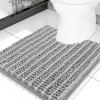 image:imageSmiry Bathroom Toilet Rugs U Shaped 24x20 Extra Soft Absorbent Non Slip Rubber Backing Chenille Contour Bath Rugs for Toilet Machine Washable Contoured Bath Mats Navy BlueLight Grey