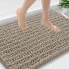 image:imageSmiry Bathroom Toilet Rugs U Shaped 24x20 Extra Soft Absorbent Non Slip Rubber Backing Chenille Contour Bath Rugs for Toilet Machine Washable Contoured Bath Mats Navy BlueLatte