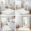 image:imageSmiry Bathroom Toilet Rugs U Shaped 24x20 Extra Soft Absorbent Non Slip Rubber Backing Chenille Contour Bath Rugs for Toilet Machine Washable Contoured Bath Mats Navy BlueIvory