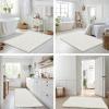 image:imageSmiry Bathroom Toilet Rugs U Shaped 24x20 Extra Soft Absorbent Non Slip Rubber Backing Chenille Contour Bath Rugs for Toilet Machine Washable Contoured Bath Mats Navy BlueIvory