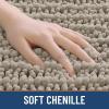 image:imageSmiry Bathroom Toilet Rugs U Shaped 24x20 Extra Soft Absorbent Non Slip Rubber Backing Chenille Contour Bath Rugs for Toilet Machine Washable Contoured Bath Mats Navy BlueLatte