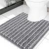 image:imageSmiry Bathroom Toilet Rugs U Shaped 24x20 Extra Soft Absorbent Non Slip Rubber Backing Chenille Contour Bath Rugs for Toilet Machine Washable Contoured Bath Mats Navy BlueGrey