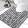 image:imageSmiry Bathroom Toilet Rugs U Shaped 24x20 Extra Soft Absorbent Non Slip Rubber Backing Chenille Contour Bath Rugs for Toilet Machine Washable Contoured Bath Mats Navy BlueGrey
