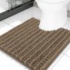 image:imageSmiry Bathroom Toilet Rugs U Shaped 24x20 Extra Soft Absorbent Non Slip Rubber Backing Chenille Contour Bath Rugs for Toilet Machine Washable Contoured Bath Mats Navy BlueCamel