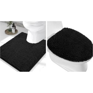 image:imageSmiry Bathroom Rugs and Toilet Lid CoverMachine Wash Dry Non Slip Absorbent Shaggy Bath Rug for Bath Room Shower and Tub UShaped 24 x 20175 x 15 Black