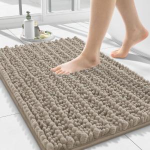 image:imageSmiry Bathroom Toilet Rugs U Shaped 24x20 Extra Soft Absorbent Non Slip Rubber Backing Chenille Contour Bath Rugs for Toilet Machine Washable Contoured Bath Mats Navy BlueLatte