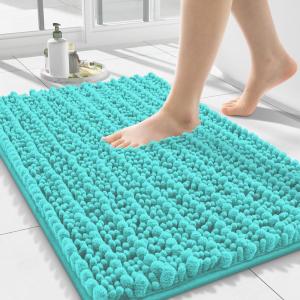 image:imageSmiry Bathroom Toilet Rugs U Shaped 24x20 Extra Soft Absorbent Non Slip Rubber Backing Chenille Contour Bath Rugs for Toilet Machine Washable Contoured Bath Mats Navy BlueTurquoise