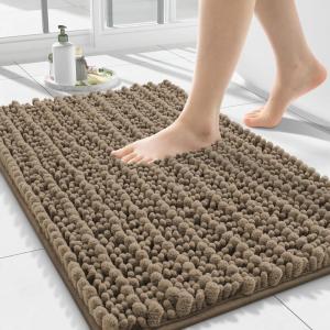 image:imageSmiry Bathroom Toilet Rugs U Shaped 24x20 Extra Soft Absorbent Non Slip Rubber Backing Chenille Contour Bath Rugs for Toilet Machine Washable Contoured Bath Mats Navy BlueCamel