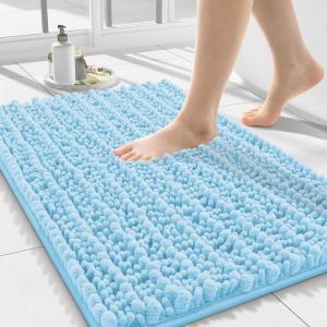 image:imageSmiry Bathroom Toilet Rugs U Shaped 24x20 Extra Soft Absorbent Non Slip Rubber Backing Chenille Contour Bath Rugs for Toilet Machine Washable Contoured Bath Mats Navy BlueSky Blue