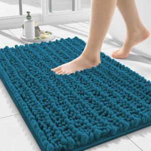 image:imageSmiry Bathroom Toilet Rugs U Shaped 24x20 Extra Soft Absorbent Non Slip Rubber Backing Chenille Contour Bath Rugs for Toilet Machine Washable Contoured Bath Mats Navy BluePeacock Blue