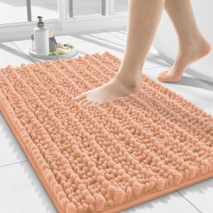 image:imageSmiry Bathroom Toilet Rugs U Shaped 24x20 Extra Soft Absorbent Non Slip Rubber Backing Chenille Contour Bath Rugs for Toilet Machine Washable Contoured Bath Mats Navy BluePeach