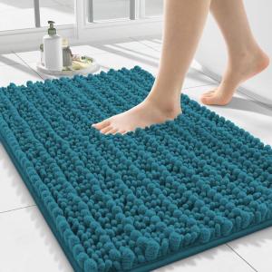 image:imageSmiry Bathroom Toilet Rugs U Shaped 24x20 Extra Soft Absorbent Non Slip Rubber Backing Chenille Contour Bath Rugs for Toilet Machine Washable Contoured Bath Mats Navy BlueLake Blue