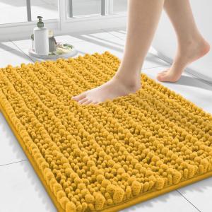 image:imageSmiry Bathroom Toilet Rugs U Shaped 24x20 Extra Soft Absorbent Non Slip Rubber Backing Chenille Contour Bath Rugs for Toilet Machine Washable Contoured Bath Mats Navy BlueGolden Yellow
