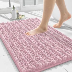 image:imageSmiry Bathroom Toilet Rugs U Shaped 24x20 Extra Soft Absorbent Non Slip Rubber Backing Chenille Contour Bath Rugs for Toilet Machine Washable Contoured Bath Mats Navy BlueDusty Rose