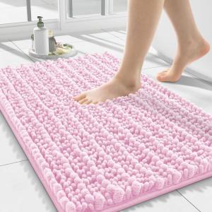 image:imageSmiry Bathroom Toilet Rugs U Shaped 24x20 Extra Soft Absorbent Non Slip Rubber Backing Chenille Contour Bath Rugs for Toilet Machine Washable Contoured Bath Mats Navy BluePink