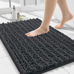 image:imageSmiry Bathroom Toilet Rugs U Shaped 24x20 Extra Soft Absorbent Non Slip Rubber Backing Chenille Contour Bath Rugs for Toilet Machine Washable Contoured Bath Mats Navy BlueDark Grey