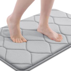 image:imageSmiry Memory Foam Bath Mat 30x20 Ultra Soft NonSlip Bathroom Rugs Plush Water Absorbent Quick Dry and Machine Washable Floor Mat for Shower Tub amp Home Decor Navy BlueLight Grey