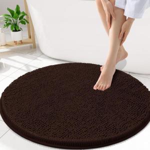 image:imageSmiry Luxury Chenille Round 30x30 Extra Soft and Absorbent Shaggy Bathroom Mat Rugs Machine Washable NonSlip Plush Carpet for Tub Shower and Bath Room Brown
