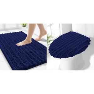 image:imageSmiry Bathroom Rugs 30x20 and Toilet Lid Cover 175x15 Soft and Absorbent Bath Mat Machine Washable NonSlip Plush Carpet Runner for Tub Shower and Floor Home DecorNavy Blue