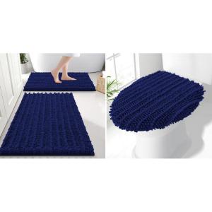 image:imageSmiry Bathroom Rugs Set 2 Piece30x20 Plus 24x16 and Toilet Lid Cover 175x15 Soft and Absorbent Bath Mat Machine Washable NonSlip Plush Carpet Runner for Tub Shower and Home DecorNavy Blue