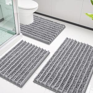 image:imageSmiry Bathroom Rugs Sets 3 Piece Soft Absorbent Non Slip Rubber Backing Machine Washable Quick Dry Chenille Bath Rug Set for Tub Shower and Floor 30x2024x1624x20 CamelGrey