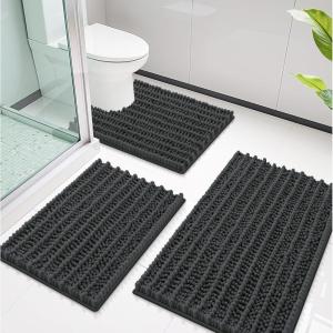 image:imageSmiry Bathroom Rugs Sets 3 Piece Soft Absorbent Non Slip Rubber Backing Machine Washable Quick Dry Chenille Bath Rug Set for Tub Shower and Floor 30x2024x1624x20 CamelDark Grey