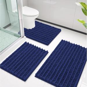 image:imageSmiry Bathroom Rugs Sets 3 Piece Soft Absorbent Non Slip Rubber Backing Machine Washable Quick Dry Chenille Bath Rug Set for Tub Shower and Floor 30x2024x1624x20 CamelNavy Blue